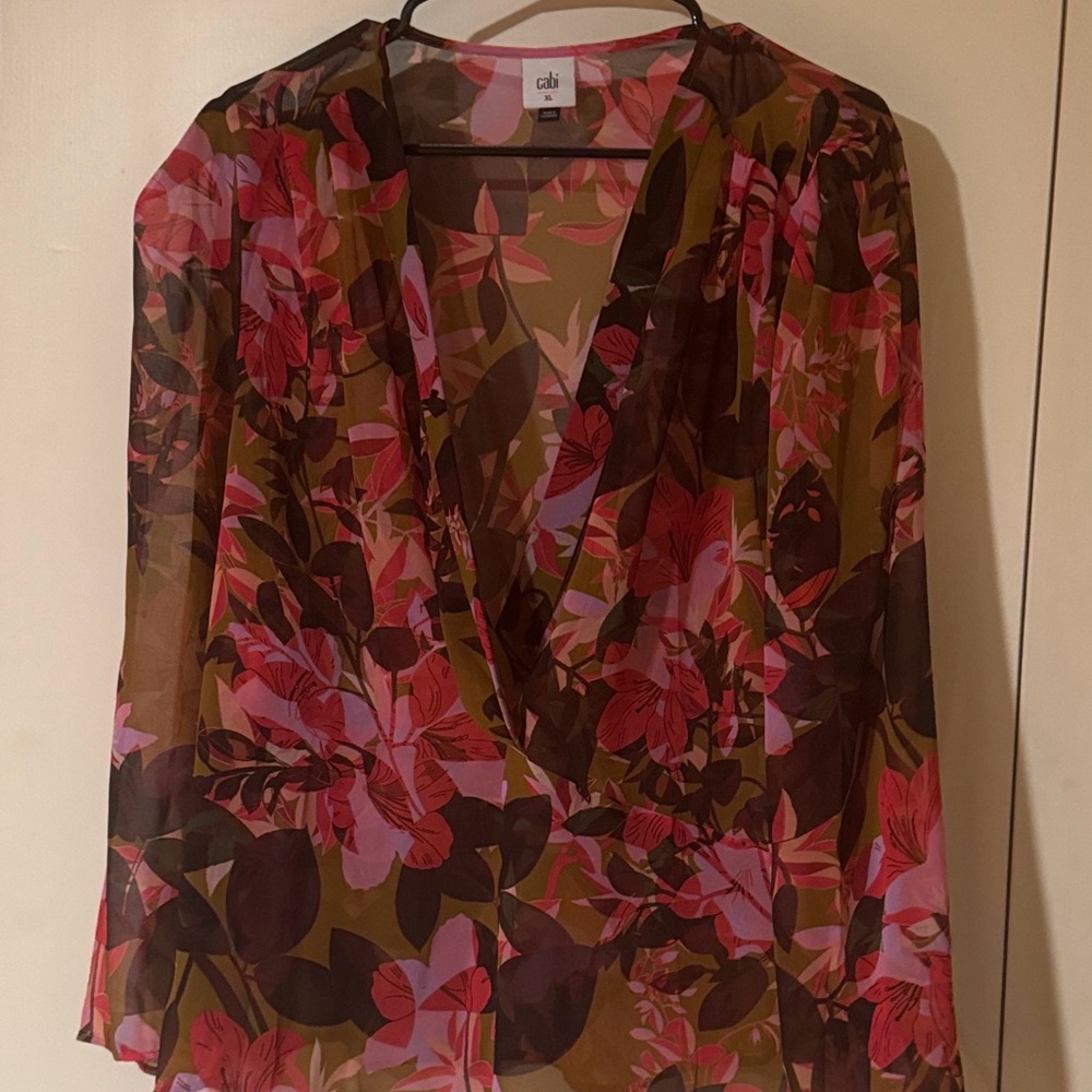 CAbi Women's Floral Blouse - Pink and Brown